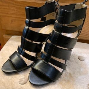 Nine West Black Strappy Lace Back Stiletto 7.5